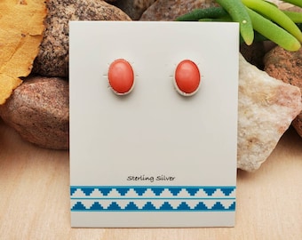 925ForHer 8x6 Pink Coral Studs | Sterling Silver Bamboo Pink Coral Stud Earrings | Simple Silver Jewelry | Dainty Pink Earrings Made in USA