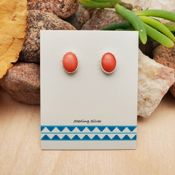 925ForHer 8x6 Pink Coral Studs | Sterling Silver Bamboo Pink Coral Stud Earrings | Simple Silver Jewelry | Dainty Pink Earrings Made in USA