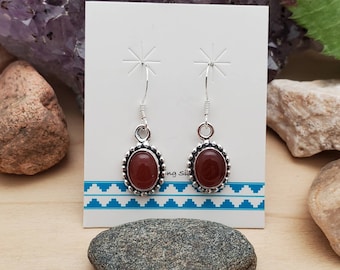 925ForHer Small Carnelian Dangle Earrings | Reddish Gemstone Earrings | Sterling Silver Dangles | Silver Carnelian Earring Drops Made in USA