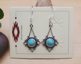 925ForHer Kingman Turquoise Dangle Earrings | Turquoise Earrings | Sterling Silver Earrings | Simple Light Weight Earrings | Made in USA