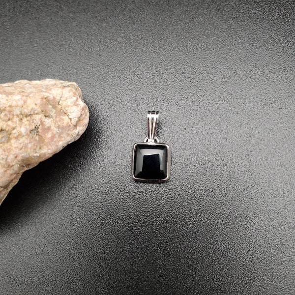 925ForHer Small Black Square Necklace Pendant Only (Without Silver Chain) | Sterling Silver Black Onyx Necklace | Dainty Black | Made in USA