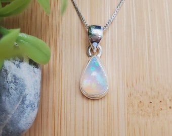 SVP#14 | Very Simple Dainty Ethiopian Opal Pendant With Silver Chain | Sterling Silver Opal Pendant Necklace | Small White Opal Pendant