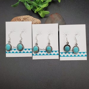 925ForHer Small Kingman Turquoise Dangle Earrings | Dainty Sterling Silver Earrings | Southwest Turquoise Earrings | Turquoise Hook Earrings