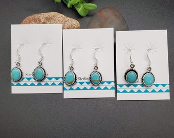 925ForHer Small Kingman Turquoise Dangle Earrings | Dainty Sterling Silver Earrings | Southwest Turquoise Earrings | Turquoise Hook Earrings