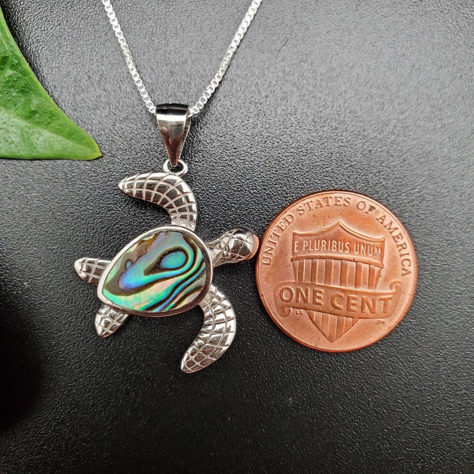 Sea Turtle Inlay EMV #23 Dainty Abalone Inlay Sea Turtle Necklace Pendant With Silver ...