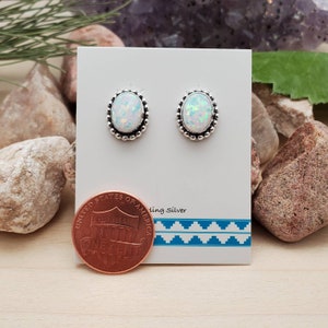 925ForHer Oval White Opal Studs | Sterling Silver Post Earrings | Dainty Whtie Opal Stud Earrings | White Opal Post Earrings  Made in USA