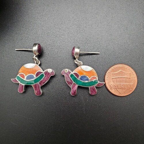 UH#67 Multicolor Pattern shops Inlay Turtle Earrings | Inlay Multicolor Turtle Post Earrings | Inlay Southwestern Earrings | Color Turtle Earrings