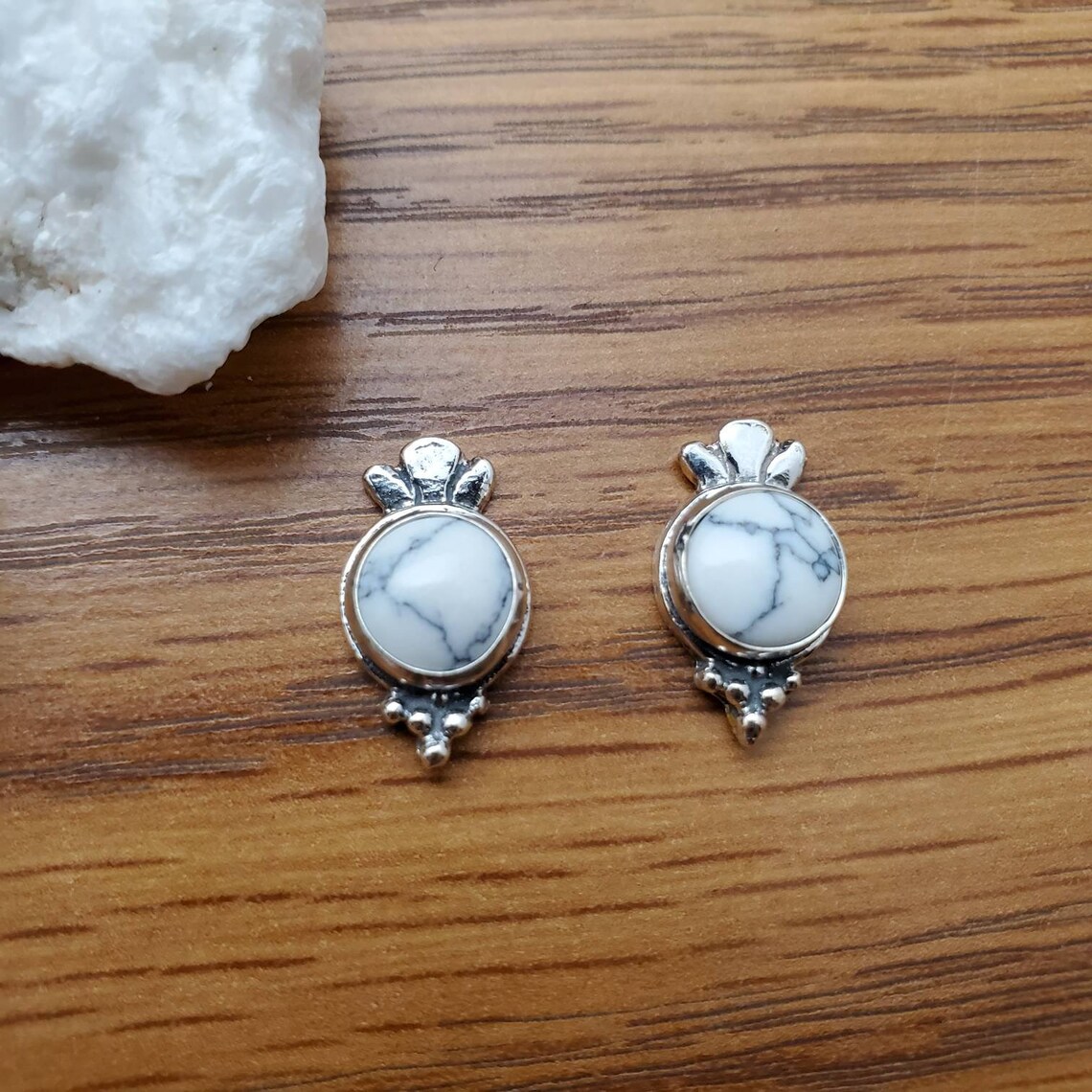 925ForHer Small White Buffalo Turquoise Stud Earrings White Etsy
