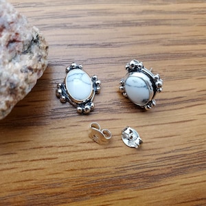 925ForHer Sterling Silver White Buffalo Turquoise Post Earrings | White Turquoise Stud Earrings | Turquoise Post Earrings | Made in USA