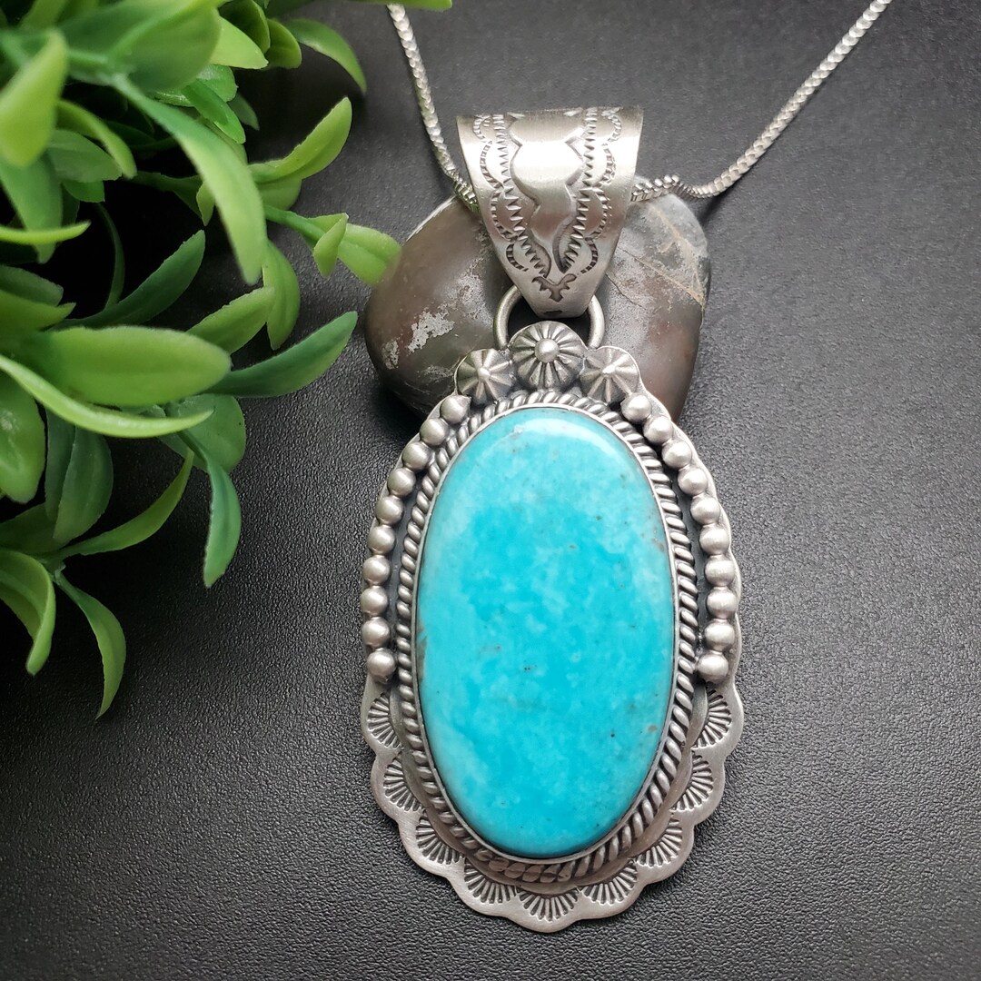 SFH #34 | Kingman Turquoise Pendant With Option a Silver Chain Necklace ...