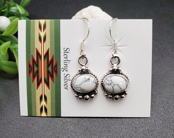 925ForHer Dainty White Buffalo Turquoise Dangle Earrings | White Turquoise Earrings | Sterling Silver Dangle Earrrings | Turquoise Jewelry