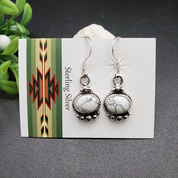 925ForHer Dainty White Buffalo Turquoise Dangle Earrings | White Turquoise Earrings | Sterling Silver Dangle Earrrings | Turquoise Jewelry