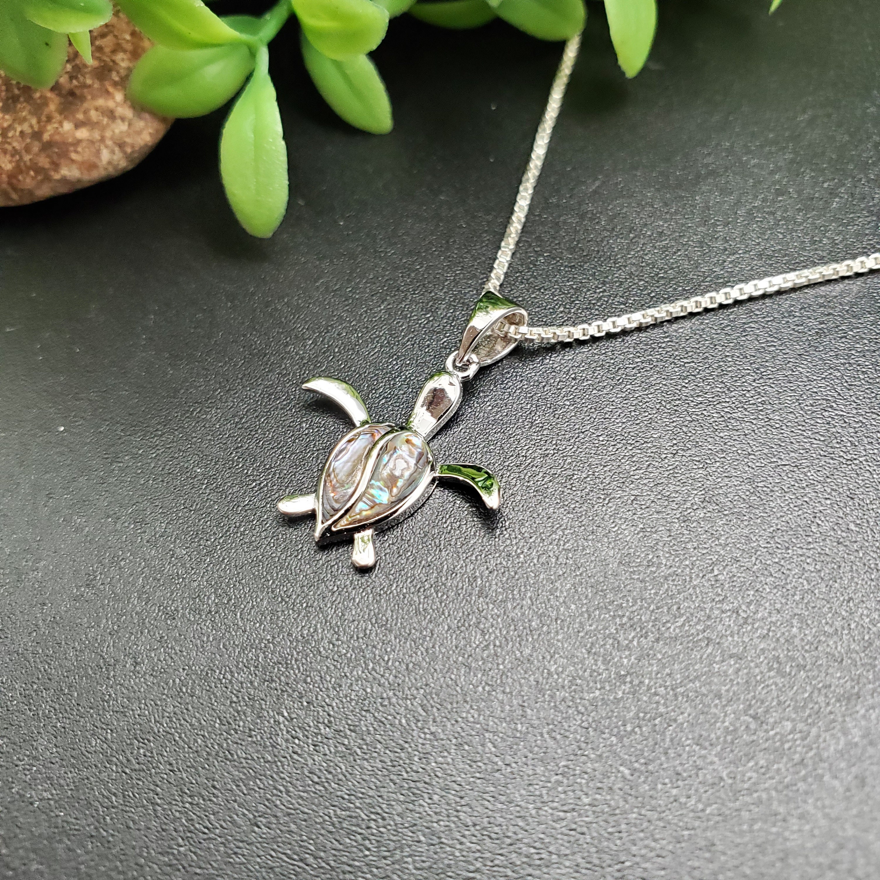 Sea Turtle Inlay EMV #37 Small Abalone Inlay Sea Turtle Necklace Pendant With Silver ...