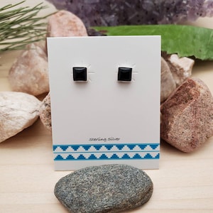 925ForHer 5mm Square Black Onyx Stud Earrings | 925 Sterling Silver Studs | Southwestern Studs | Everyday Studs | Made in USA