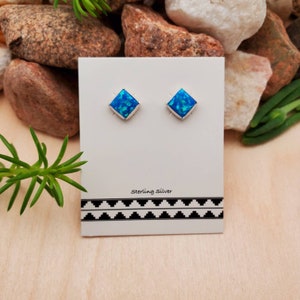 925ForHer 6mm Square Deep Ocean Blue Opal Studs | Sterling Silver | Dark Blue Opal Jewelry | Dainty Opal Studs | Square Studs | Made in USA