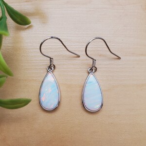 EMV #108 | White Opal Earrings | White Opal Dangle Earrings | Opal Teardrop Earrings | Sterling Silver Dangle Earrings | White Opal Jewelry