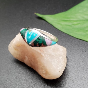 Inlay Ring #457 | Lovely Multicolor Inlay Southwest Ring | Sterling Silver Inlay Multicolor Ring | Dainty Pattern Inlay Ring | Gifts Ideas