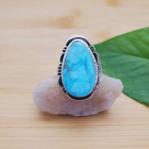 RR-23 | Sterling Silver Turquoise Ring Size 7 3/4 US | Big Turquoise Ring | Silver Ring | Blue Stone Ring | Statement Ring | Gift For Her