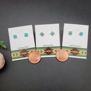 925ForHer 5mm Square Kingman Turquoise Stud Earrings | 925 Sterling Silver Studs | Southwestern Studs | Everyday Studs | Mom | Made in USA