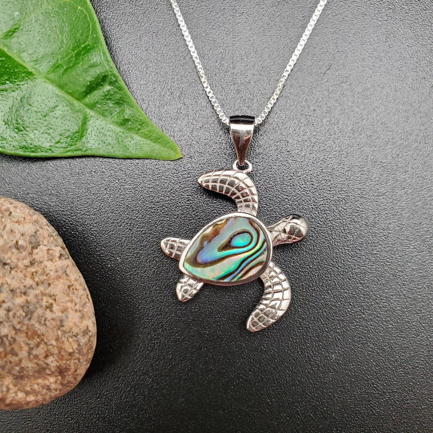 Collier Pendentif Tortue De Mer Cœur Opale - Argent Sterling Personnalisable, Cadeau Maman