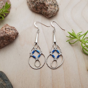 925ForHer Dainty Liquid Silver Earrings | Liquid Sterling Silver Dangle Earrings With Blue Denim Heishi | Liquid Silver Jewelry Made in USA