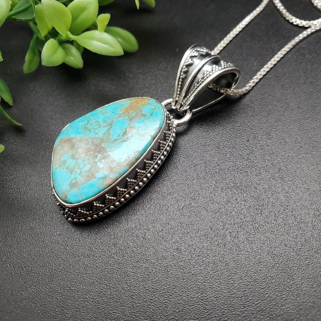 PLNT#115 | Unique Turquoise Necklace Pendant With Silver Chain Necklace ...