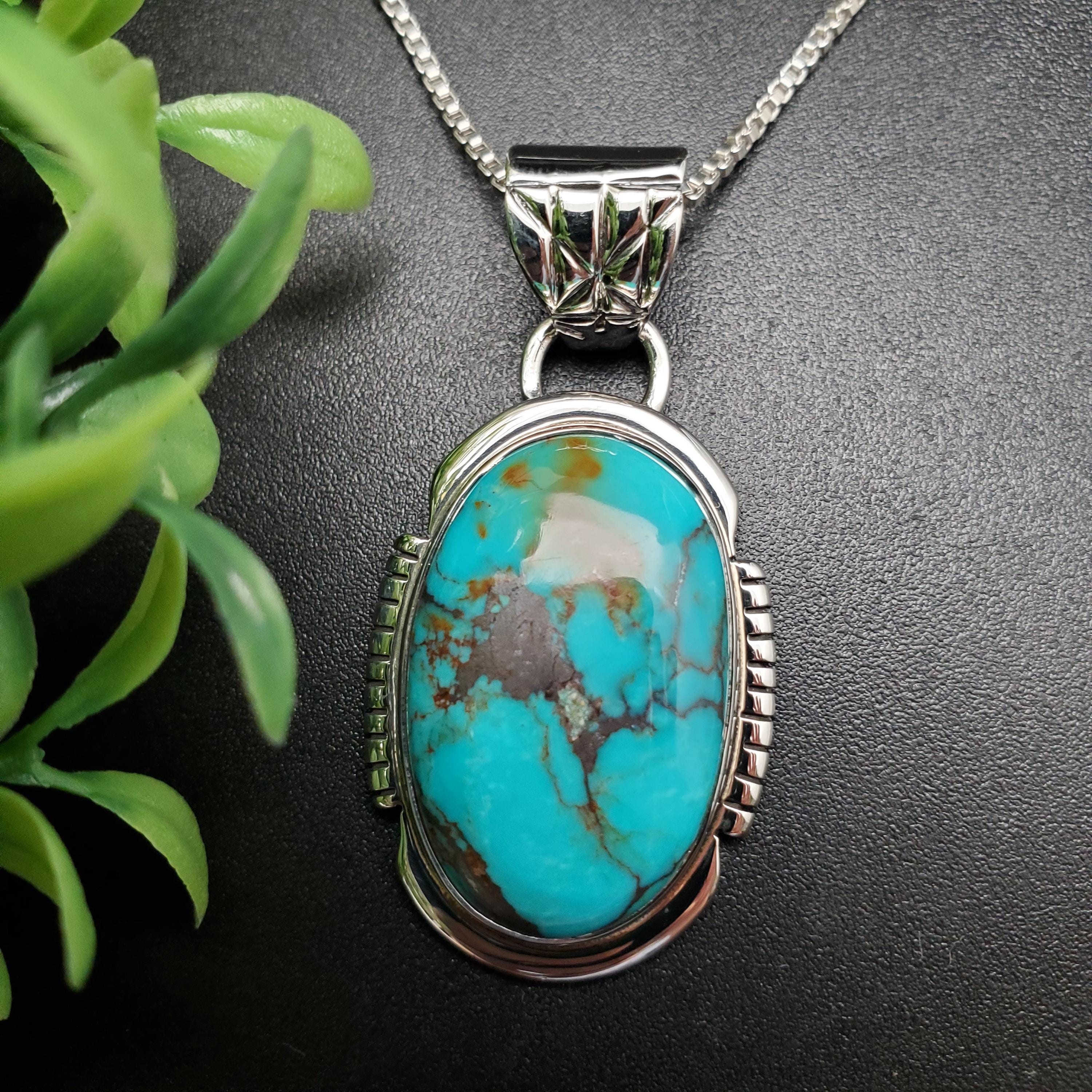 SFH #329 | Unique Turquoise Necklace Pendant With Silver Chain