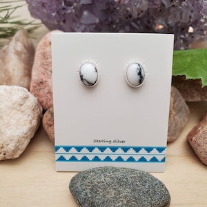 925ForHer 6x8mm Oval White Buffalo Turquoise Stud Earrings | 925 Small Turquoise | Classic Bezel Settings | Minimalist Studs | Made in USA