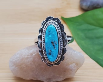Lovely Sterling Silver Turquoise Ring Size 8 US | Big Turquoise Ring | Silver Ring | Big Blue Stone Ring | Statement Ring | Gift For Her
