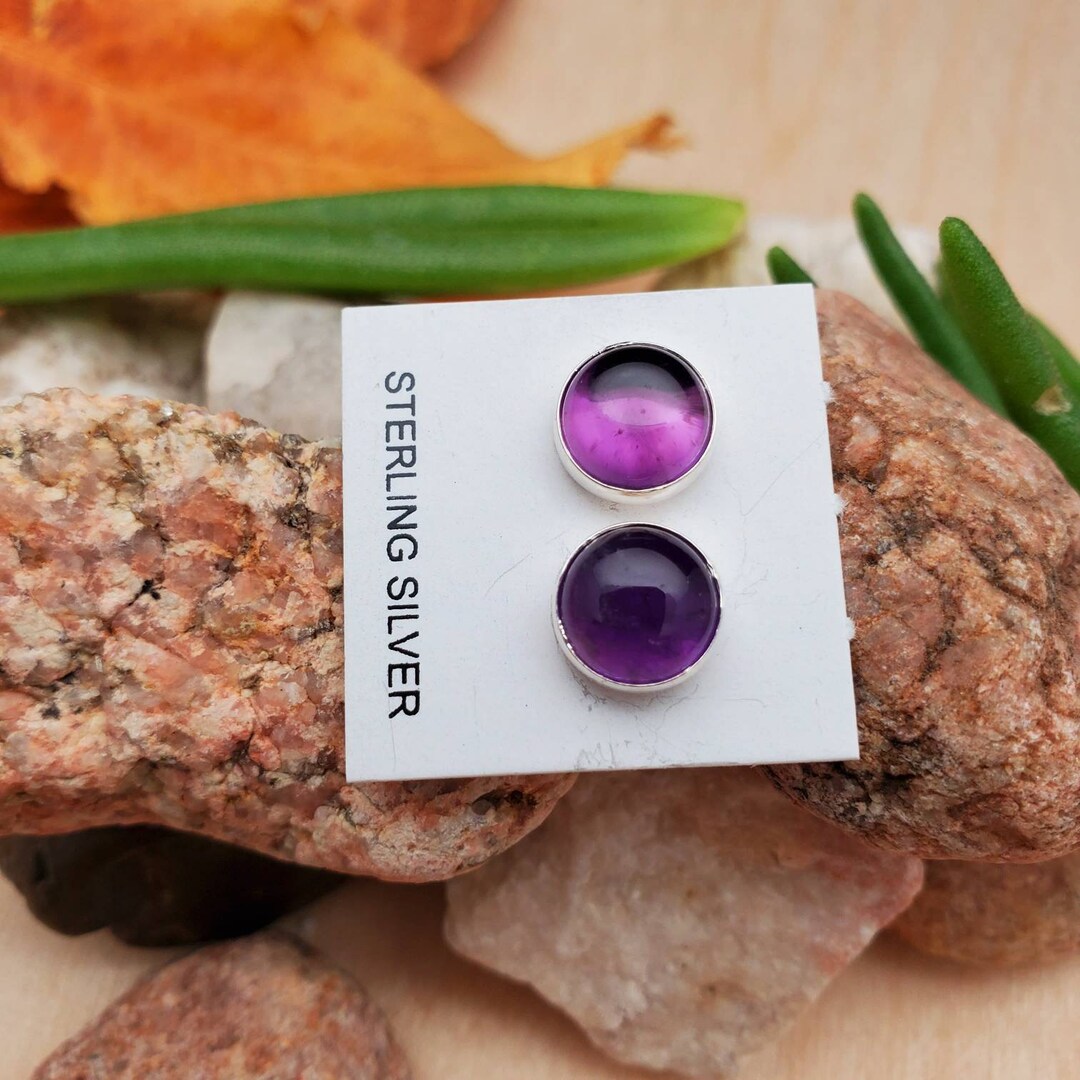 Orecchini A Perno Donna In Ametista Viola Taglio Ghiaccio - Argento Placcato, 10mm - Nuovi