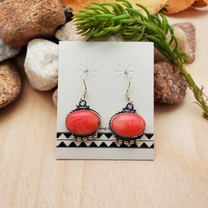 Brincos grandes de bambu rosa coral 925ForHer | Brincos pendentes de prata esterlina | Brincos Rosa | Joias Rosa | Brincos Southwest feitos nos EUA