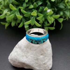 Inlay Ring #492 | Inlay Ring | Multicolor Opal Inlay Southwest Ring | Sterling Silver Micro Inlay | Opal Pueblo Ring | Dainty Pueblo Ring