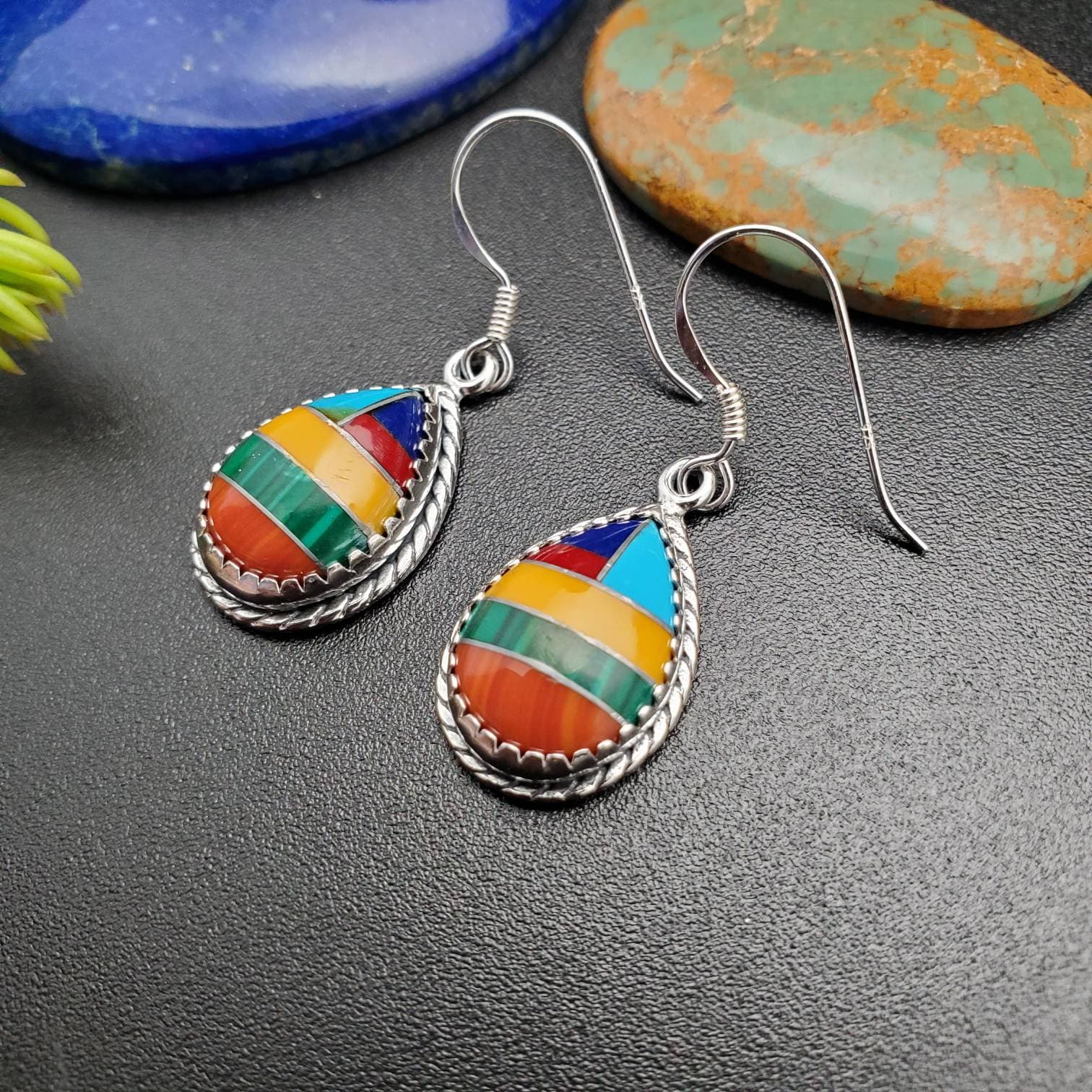 Orecchini Pendenti In Argento Sterling Con Pietre Preziose - Goccia Lunga Boho Per Donne - Ipoallergenici, Filo A Uncino