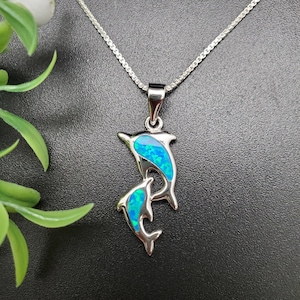 Sterling Silver Created Blue Opal Inlay Dolphin 21mm Pendant Sterling Silver Created Blue Opal Inlay Dolphin 21mm Pendant