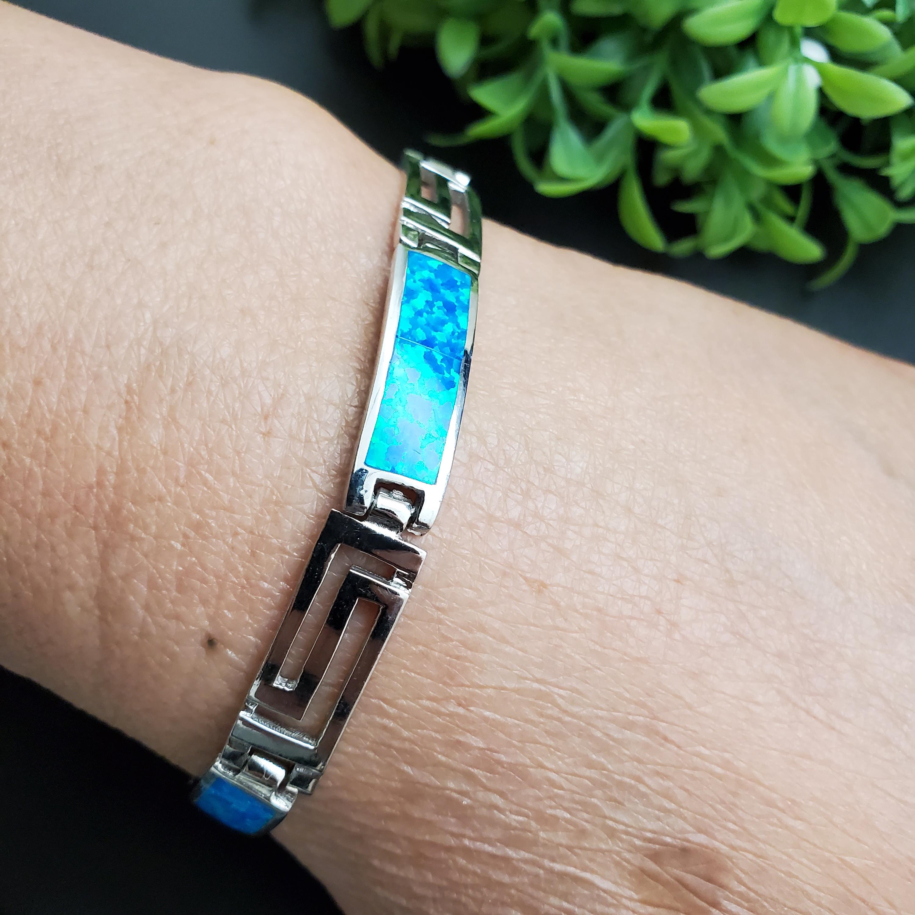 ブレスレット cat hammill Bronze Crystal bracelet set blue SAM #22 | Blue Opal Inlay Link Bracelet 7 3/4 in | Sterling