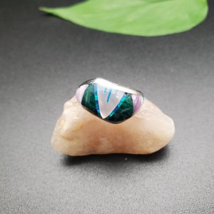 Inlay Ring #467 | Lovely Multicolor Inlay Southwest Ring Size 5 1/2 | Sterling Silver Inlay Multicolor Ring | Dainty Pattern Inlay Ring
