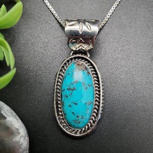 SFH #24 | Kingman Turquoise Necklace Pendant With Option of Silver Chain Necklace | Sterling Silver Turquoise Southwest Pendant Made in USA