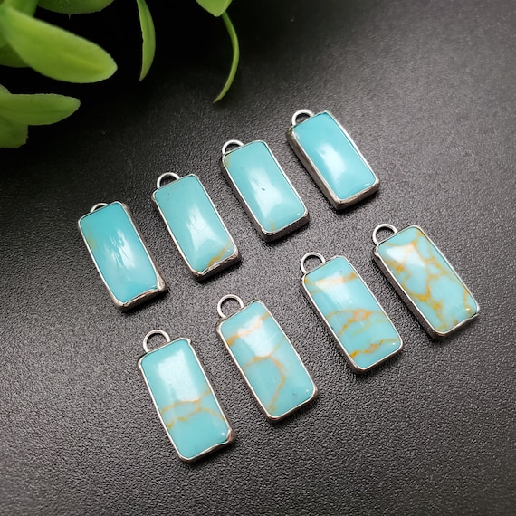 925forher Long Rectangle Turquoise Necklace Pendant With