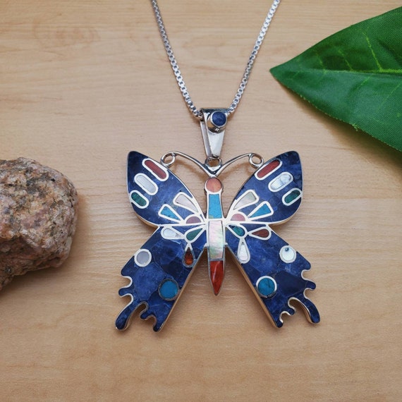 The Best Southwestern Sterling Silver Turquoise Inlay Butterfly Necklace The Best Southwestern Sterling Silver Turquoise Inlay Butterfly Necklace