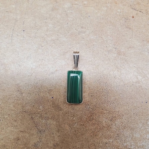 925ForHer Long Rectangle Malachite Necklace Pendant Without Chain | Malachite Pendant | Sterling Silver Malachite Necklace| Simple Necklace