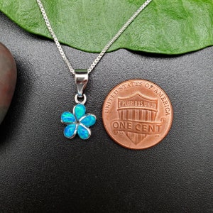 EMV #25 Blue Opal Flower Necklace Pendant With Silver Chain | Hawaiian Blue Flower Pendant | Flower Concho Pendant | Blue Flower Necklace