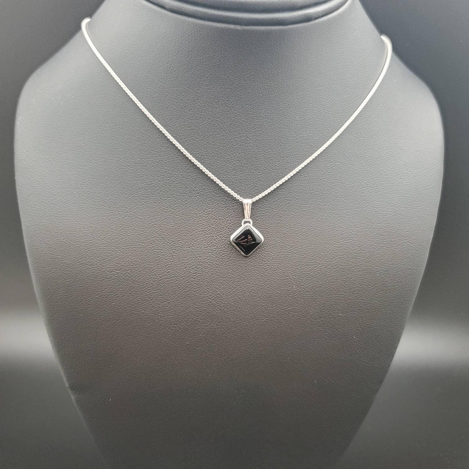 925for Her Dainty Black Square Necklace Pendant With Silver