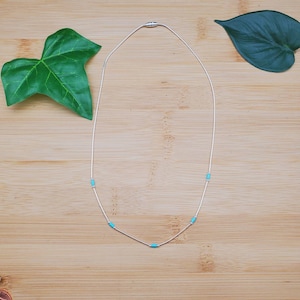 925ForHer Liquid Silver Turquoise Necklace 16 in, 18 in | Sterling Silver Choker Necklace | 925 Silver Turquoise Heishi Necklace Made in USA