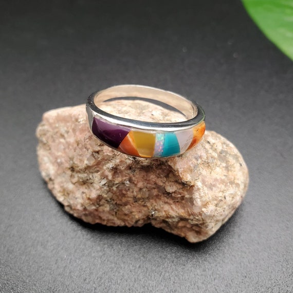 Inlay Ring 444 Lovely Multicolor Inlay Ring Southwest Etsy