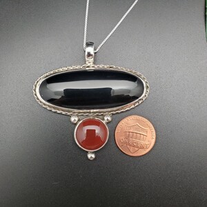 Großer Schwarzer Onyx und Roter Karneol Halskette Anhänger mit Silber Box Kette Halskette 18&quot; | Sterling Silber SchwarzEr Onyx Karneol Anhänger Halskette