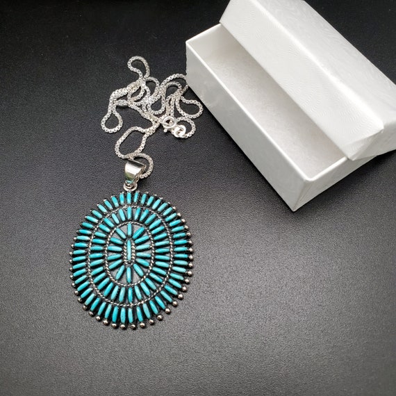 PLNT#316 | Large Zuni Petit Point Turquoise Necklace Pendant PLNT#316 | Large Zuni Petit Point Turquoise Necklace Pendant