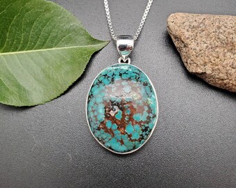 SV#07 Colgante grande de turquesa con cadena de plata / Colgante de turquesa de plata de ley / Joyería de turquesa del suroeste / Colgante sencillo