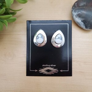 925ForHer Small Teardrop White Buffalo Turquoise Post Earrings | White Turquoise Studs | Sterling Silver Post Earrings | Southwest Earrings