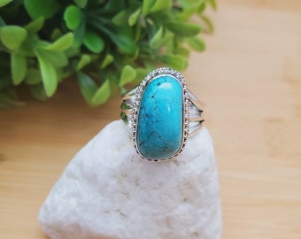 PLNT#232 | Big Turquoise Ring Size 8 | Sterling Silver Turquoise Ring | Handmade Turquoise Ring For Her | Southwestern Jewelry | Everyday
