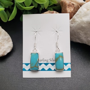 925ForHer Dainty Blue Rectangle Earrings | Kingman Turquoise Dangle Earrings | Simple Turquoise Earrings | Sterling Silver Turquoise Jewelry